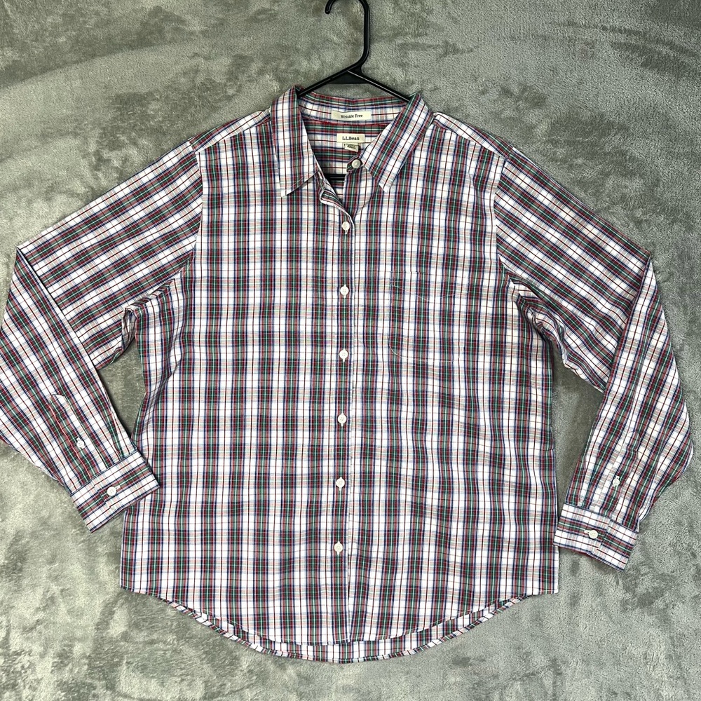 L.L. Bean Wrinkle-Free Plaid Shirt Men’s Large Red Green‎ Blue